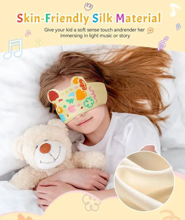 Alt view image 7 of 7 - LC-dolida Kids Headphones Bluetooth Headband Sleep Mask Wireless Earphones Built in Thin Speaker Airplane Accessories for Boys & Girls Children Learning, Sleep and Entertainment (Yellow)