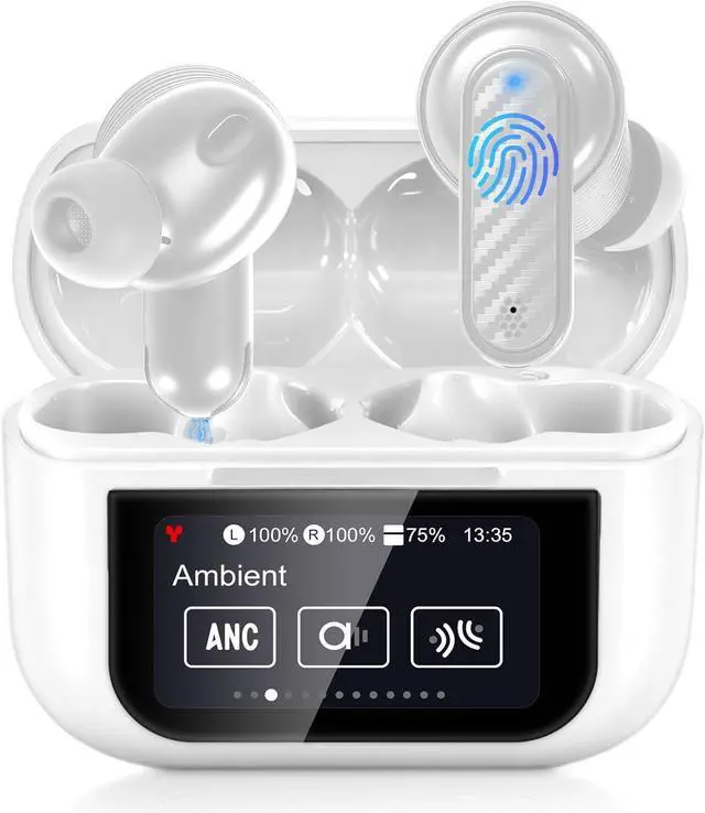 Main image of Wireless Earbuds, Touch Screen Earphones Wireless Bluetooth 5.4 In Ear Headphones, Hifi Sound ANC Noise Canceling Earbuds, Multifunctional Ear Buds Headsets for Android IOS Gym Sports (White)