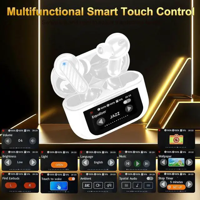 Alt view image 3 of 7 - Wireless Earbuds, Touch Screen Earphones Wireless Bluetooth 5.4 In Ear Headphones, Hifi Sound ANC Noise Canceling Earbuds, Multifunctional Ear Buds Headsets for Android IOS Gym Sports (White)