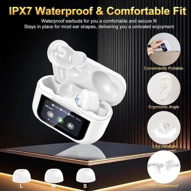 Alt view image 5 of 7 - Wireless Earbuds, Touch Screen Earphones Wireless Bluetooth 5.4 In Ear Headphones, Hifi Sound ANC Noise Canceling Earbuds, Multifunctional Ear Buds Headsets for Android IOS Gym Sports (White)