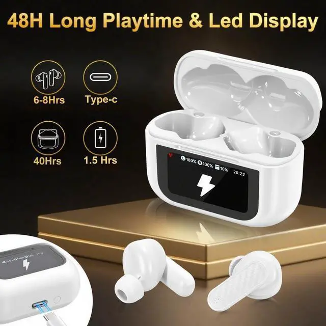 Alt view image 7 of 7 - Wireless Earbuds, Touch Screen Earphones Wireless Bluetooth 5.4 In Ear Headphones, Hifi Sound ANC Noise Canceling Earbuds, Multifunctional Ear Buds Headsets for Android IOS Gym Sports (White)