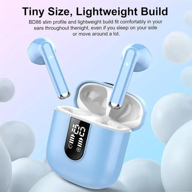 Alt view image 7 of 7 - Wireless Earbuds, Bluetooth 5.4 Headphones HiFi Stereo, Bluetooth Earbuds with ENC Noise Cancelling Mic, 36H LED Display Ear Buds, IPX7 in Ear Earphones for Phone Tablet Laptop Sports, Hellblau