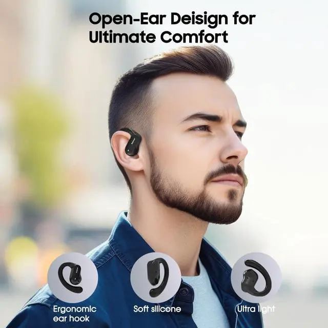 Alt view image 2 of 6 - DALTON X5Pro Open Ear Earbuds Open Ear Headphones  Clip On Earbuds, Best Rated Wireless Bluetooth Outer Buds with Hooks, Multipoint Sport Headphone for Running, Fitness, Construction Workers