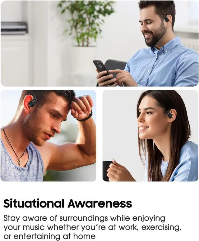 Alt view image 4 of 6 - DALTON X5Pro Open Ear Earbuds Open Ear Headphones  Clip On Earbuds, Best Rated Wireless Bluetooth Outer Buds with Hooks, Multipoint Sport Headphone for Running, Fitness, Construction Workers