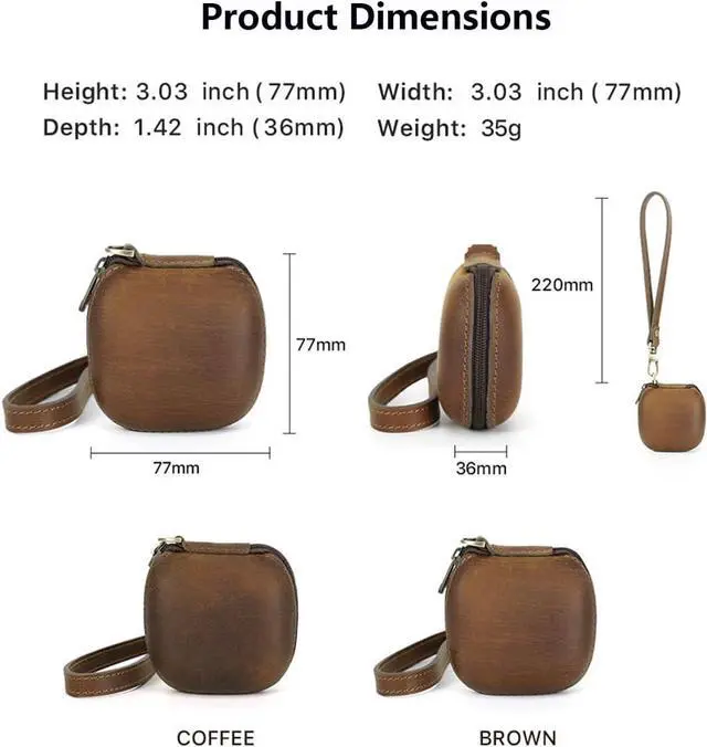 Alt view image 7 of 7 - Genuine Leather Case for Beats Fit Pro, Retro Crazy Horse Cowhide Leather Travel Protective Cover with Anti-Lost Wrist Strap, Durable Shockproof Earphone Case Compatible with Beats Fit Pro Coffee