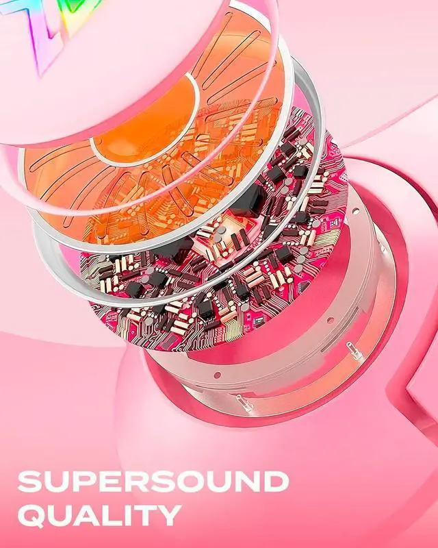 Alt view image 6 of 7 - Aimzone Cat Ear Gaming Headset with Noise Cancelling Over Ear Headphones with Microphone, Soft Memory Padded Earmuffs, RGB, 7.1 Surround Bass and Sound, Wired Headset with Mic, Phone, Laptop, PC(Pink)