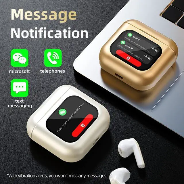 Alt view image 5 of 7 - Touch Screen Earbuds Noise Cancelling Bluetooth Wireless Headphones with Smart Touch Screen Case, Make/Answer Calls, Remote Control for TikTok, MP3 Store/Play Music, Message Notification, DIY Screen