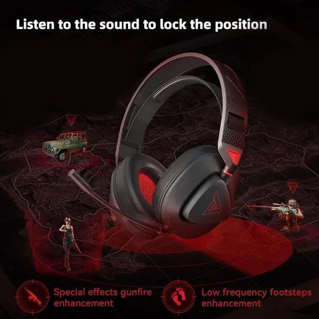 Alt view image 2 of 7 - Wireless Gaming Headset for Ps5, Ps4 Fortnite & Call of Duty/FPS Gamers, Pc, Nintendo Switch,2.4G Gaming Headphones with Noise Canceling Mic,Stereo Sound,80h Battery(Black-Red)