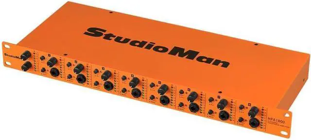 Main image of StudioMan HPA1800 8-Channel Headphone Amplifier, Rack Mountable, Stereo/Mono Switch per Channel, 1/4" Jacks, 16600 Impedance, for Studio Monitoring & Live Performances