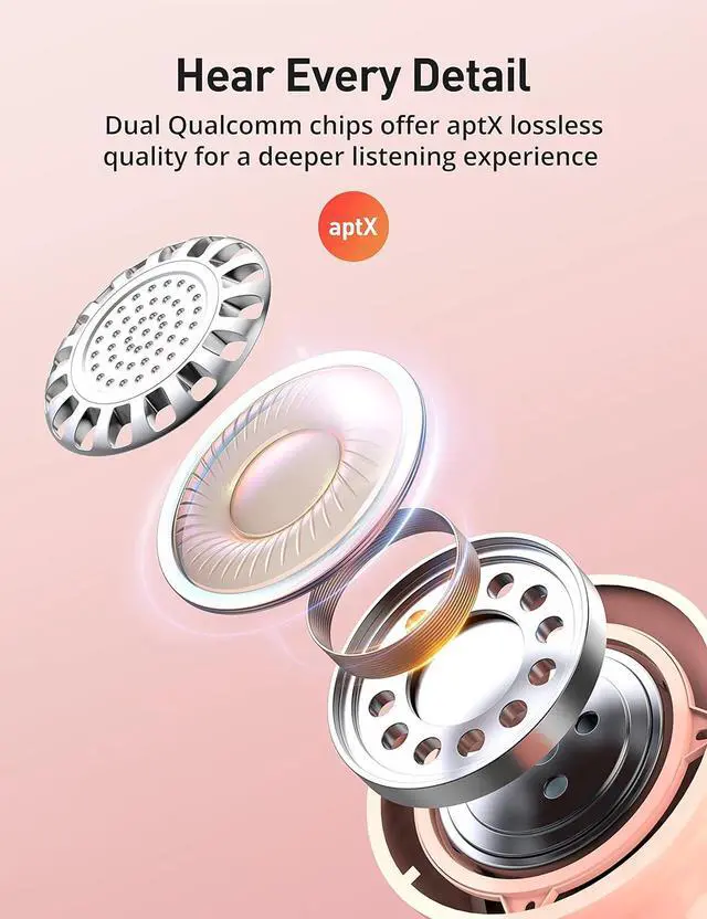 Alt view image 2 of 7 - Wireless Headphones, Bluetooth 5.2 Stereo aptX Wireless Earbuds Bass Bluetooth Earbuds Bulit-in Mic with 16H Playtime, Magnetic, IPX7 Waterproof Perfect for Sport, Gym