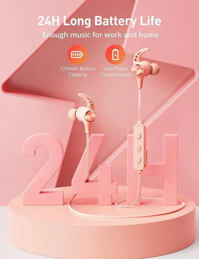 Alt view image 3 of 7 - Wireless Headphones, Bluetooth 5.2 Stereo aptX Wireless Earbuds Bass Bluetooth Earbuds Bulit-in Mic with 16H Playtime, Magnetic, IPX7 Waterproof Perfect for Sport, Gym