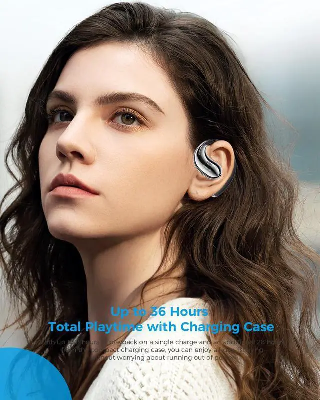 Alt view image 2 of 7 - Micool Open Ear Headphones Bluetooth 6.0, Clip On Earbuds Wireless with 36H Playtime, Noise Cancelling Sports Headphones