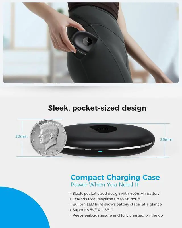 Alt view image 6 of 7 - Micool Open Ear Headphones Bluetooth 6.0, Clip On Earbuds Wireless with 36H Playtime, Noise Cancelling Sports Headphones