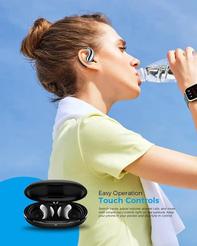 Alt view image 3 of 7 - Micool Open Ear Headphones Bluetooth 6.0, Clip On Earbuds Wireless with 36H Playtime, Noise Cancelling Sports Headphones