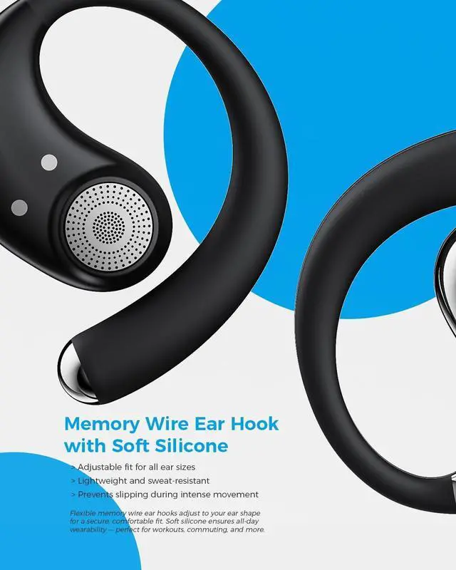 Alt view image 7 of 7 - Micool Open Ear Headphones Bluetooth 6.0, Clip On Earbuds Wireless with 36H Playtime, Noise Cancelling Sports Headphones