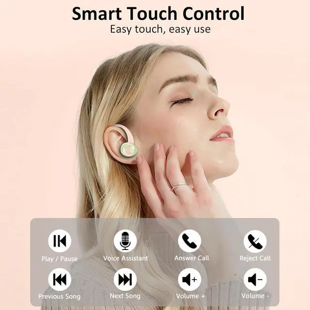 Alt view image 6 of 7 - Wireless Earbuds, Deep Bass Fitness Earphones Gym Running, Bluetooth Headphones Sports, IP7 Waterproof Headset with Earhook Workout, Playback Over-Ear Buds with Noise Cancelling Mic