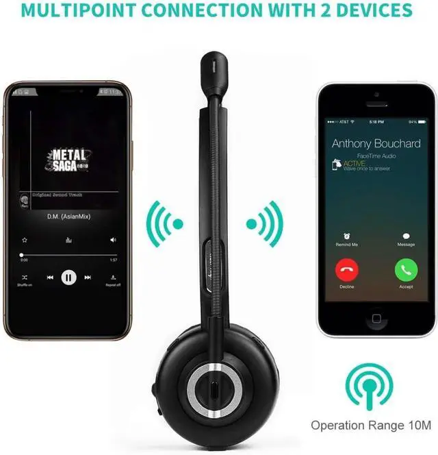 Alt view image 3 of 7 - Wireless Headphone Mic Headset Compatible with Samsung Galaxy Tab Active5 Pro/XCover7 Pro, Bluetooth Earphone Hands-Free Noise Isolation