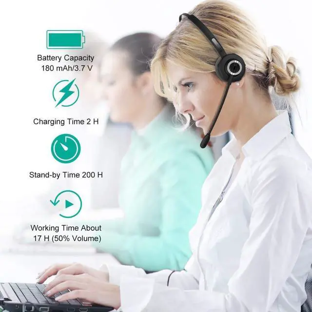 Alt view image 7 of 7 - Wireless Headphone Mic Headset Compatible with Samsung Galaxy Tab Active5 Pro/XCover7 Pro, Bluetooth Earphone Hands-Free Noise Isolation