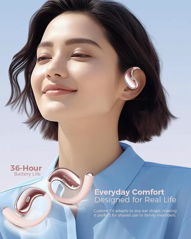 Alt view image 3 of 7 - Open Ear Bluetooth Headphones, Bluetooth 6.0, Open Ear Earbuds, 36H Playtime, Flex EarHook for Sports, Running, Workouts - Comfortable Lightweight Earbuds with Touch Control (Pink)
