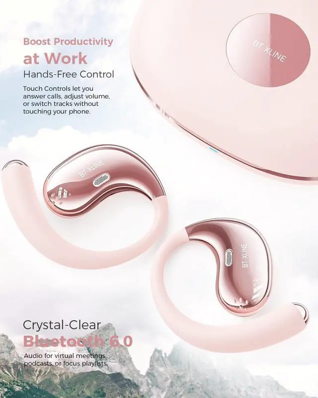 Alt view image 6 of 7 - Open Ear Bluetooth Headphones, Bluetooth 6.0, Open Ear Earbuds, 36H Playtime, Flex EarHook for Sports, Running, Workouts - Comfortable Lightweight Earbuds with Touch Control (Pink)