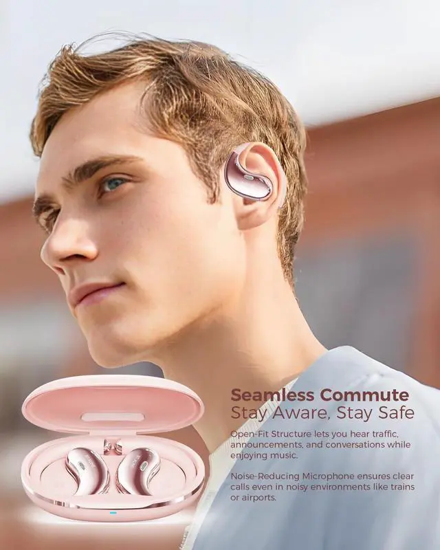 Alt view image 7 of 7 - Open Ear Bluetooth Headphones, Bluetooth 6.0, Open Ear Earbuds, 36H Playtime, Flex EarHook for Sports, Running, Workouts - Comfortable Lightweight Earbuds with Touch Control (Pink)