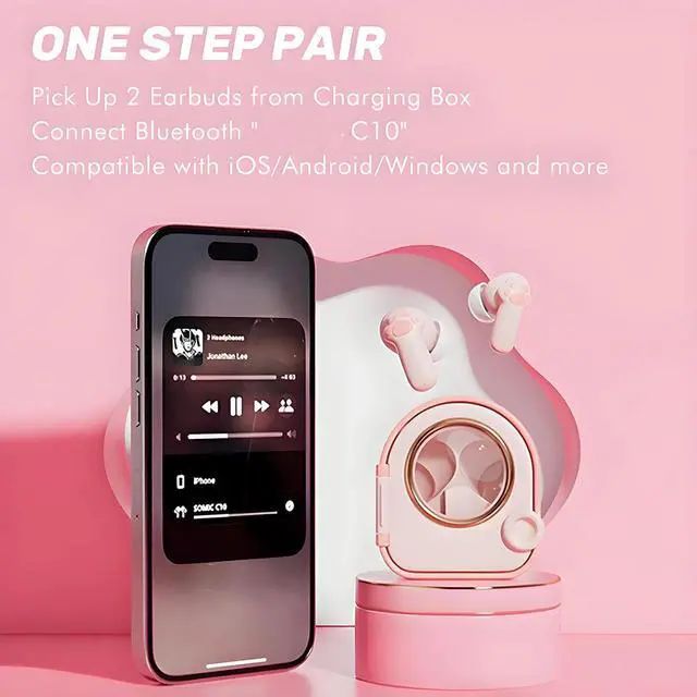 Alt view image 4 of 6 - Xmenha Kids Pink Cute Earbuds for Small Ears Women Pink Wireless Earbuds Kids for Small Ear Canals Pink Ear Buds Kawaii Headphones Kids Ear Buds for Small Ears Kids Earphones