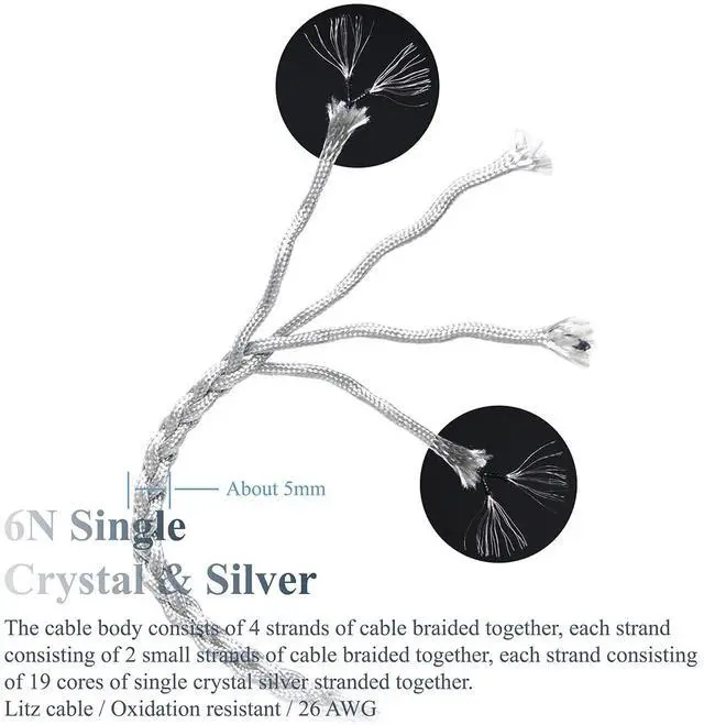 Alt view image 5 of 7 - 6N Single Crystal Silver Headphone Cable for SENNHEISER HD 660S2 HD 650 HD 660 S HD 600 4.4mm Balanced Hi-Fi Headphone Audio Upgrade Cable (6.35mm Plug)