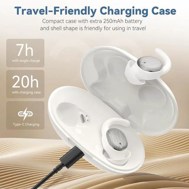 Alt view image 6 of 6 - Noise Blocking Earbuds for Sleep with Sleeping, Game, and Music Modes, Long 7-Hour Playtime, Wireless Bluetooth Streaming, Slim Fit for Side Sleepers (White)