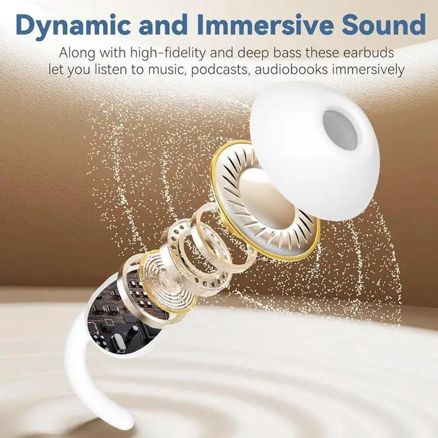 Alt view image 5 of 6 - Noise Blocking Earbuds for Sleep with Sleeping, Game, and Music Modes, Long 7-Hour Playtime, Wireless Bluetooth Streaming, Slim Fit for Side Sleepers (White)