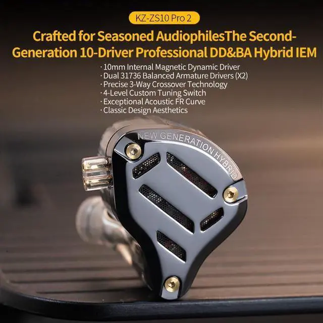 Alt view image 2 of 7 - KZ ZS10 pro2 Hybrid Driver in-Ear Headphone,5 Drivers HiFi in-Ear Monitor Audiophiles Earphone,KZ IEM Tunable Musician Earbud (Black, with Microphone)