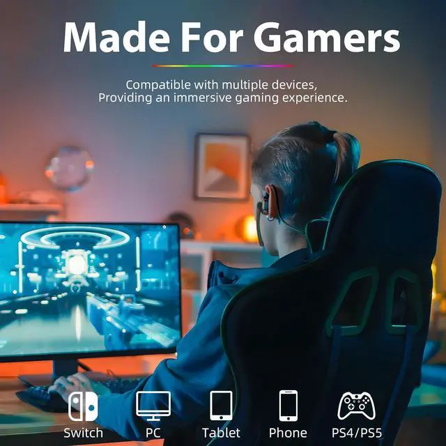 Alt view image 2 of 6 - Wireless Gaming Headphone with Detachable Noise Canceling Mic for PC, PS4, PS5, Switch, Bluetooth/2.4Ghz USB/Type-C Connections, Upgraded Lower Latency and Larger Battery