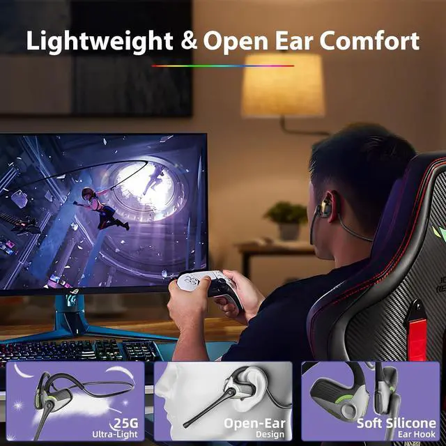 Alt view image 5 of 6 - Wireless Gaming Headphone with Detachable Noise Canceling Mic for PC, PS4, PS5, Switch, Bluetooth/2.4Ghz USB/Type-C Connections, Upgraded Lower Latency and Larger Battery