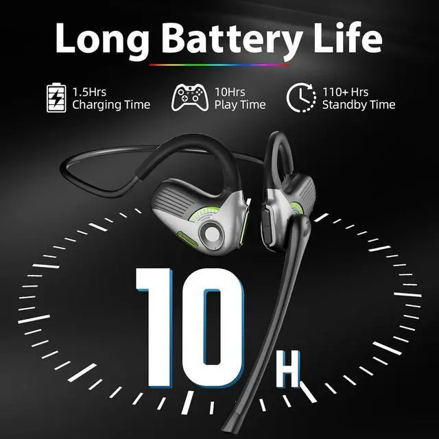 Alt view image 6 of 6 - Wireless Gaming Headphone with Detachable Noise Canceling Mic for PC, PS4, PS5, Switch, Bluetooth/2.4Ghz USB/Type-C Connections, Upgraded Lower Latency and Larger Battery