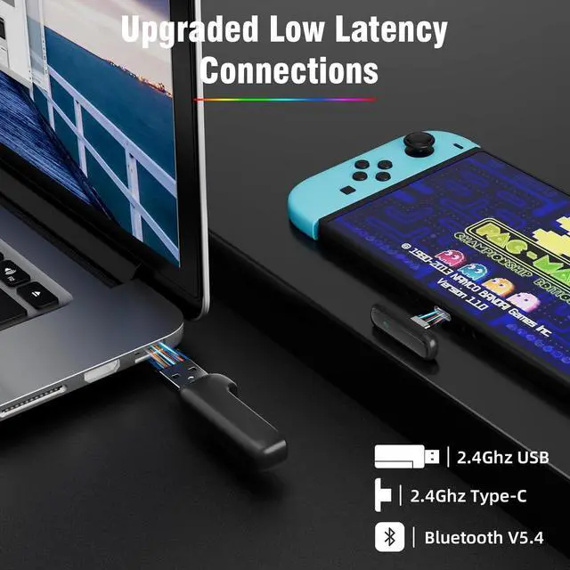 Alt view image 3 of 6 - Wireless Gaming Headphone with Detachable Noise Canceling Mic for PC, PS4, PS5, Switch, Bluetooth/2.4Ghz USB/Type-C Connections, Upgraded Lower Latency and Larger Battery