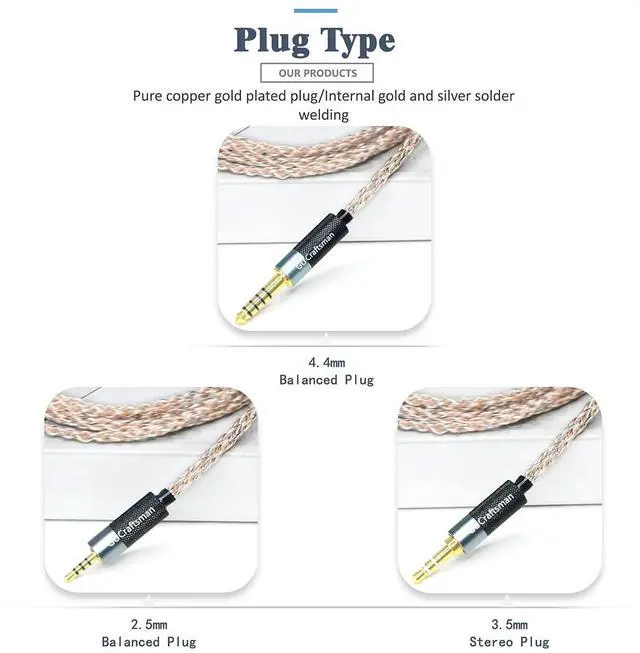 Alt view image 6 of 7 - GUCraftsman 5N OFC Copper+Graphene Mixed Braid IEM Cable for IPX UE5 Pro UE6 Pro UE7 Pro UE11 Pro UE18+PRO UE350 UE250 UE150 UE Live UE RM UE Earphone Upgrade Cable (3.5mm Plug)