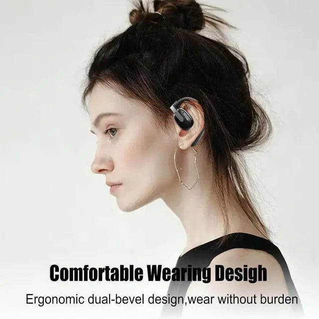 Alt view image 3 of 7 - True Open Ear Headphones Open Ear Bluetooth Headphones Open Ear Earbuds Open Ear Earbuds Wireless Bluetooth 5.3 Clear Calls Open Ear Earbuds Wireless Bluetooth 80H Charging Case For Running black