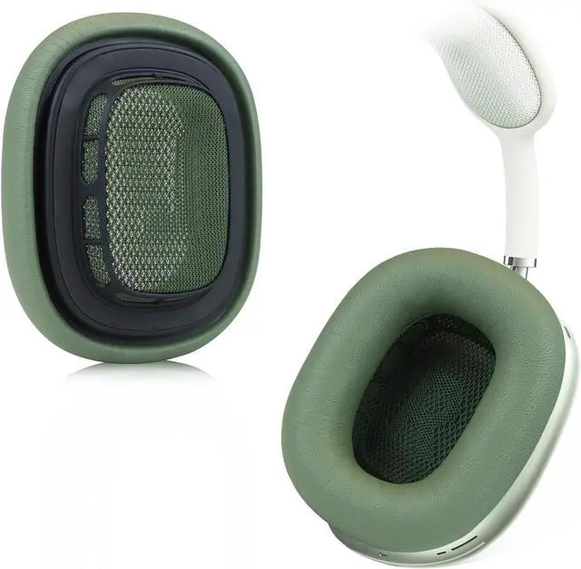 Alt view image 2 of 6 - Lambskin Ear Cushions for Apple AirPods Max Headphones Replacement Earpads Sweat Proof Ear Cups Cushion Easy to Install with Magnet,Sheepskin and Memory Foam(Green)