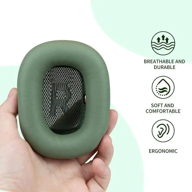Alt view image 3 of 6 - Lambskin Ear Cushions for Apple AirPods Max Headphones Replacement Earpads Sweat Proof Ear Cups Cushion Easy to Install with Magnet,Sheepskin and Memory Foam(Green)
