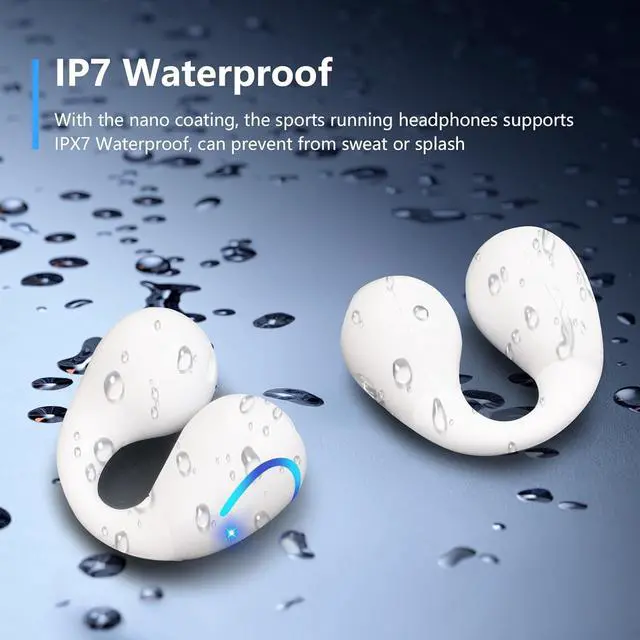 Alt view image 4 of 7 - Open Ear Bone Conduction Headphones Bluetooth 5.3 Wireless Open Clip Ear Earbuds Built-in Mic with Ear Hooks 60 Hours Playtime Sport Earphones IPX7 Waterproof for Fitness Running Walking White