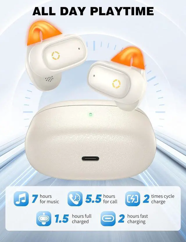 Alt view image 2 of 7 - Clip On Open Ear Wireless Earbuds for iPhone 16 Pro Max 15 Plus Samsung S25 Ultra S24 S23, 2025 Sports Bluetooth Earphones HD Sound Comfortable for Small Ears Fitness Headphones for Gym Running Yoga