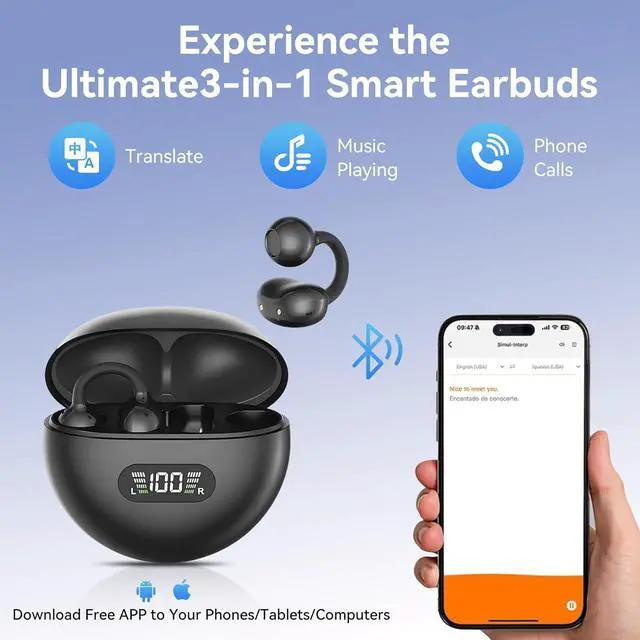 Alt view image 5 of 7 - ZYDIIE AI Translation Earbuds, 144 Languages, Real-Time Translation, Bluetooth 5.4, Touch Control, Black