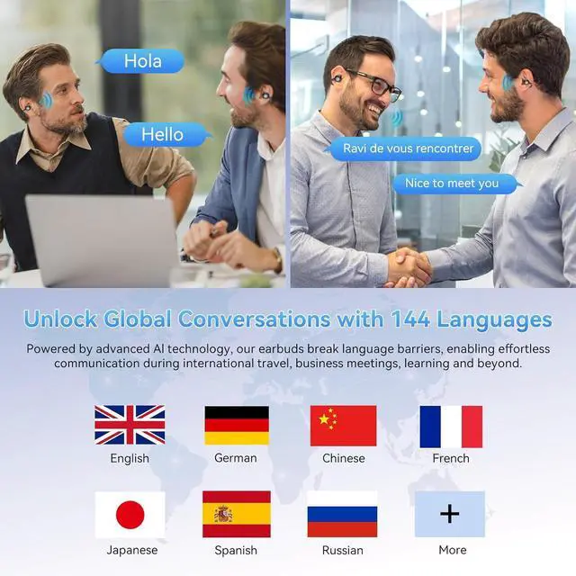 Alt view image 4 of 7 - ZYDIIE AI Translation Earbuds, 144 Languages, Real-Time Translation, Bluetooth 5.4, Touch Control, Black