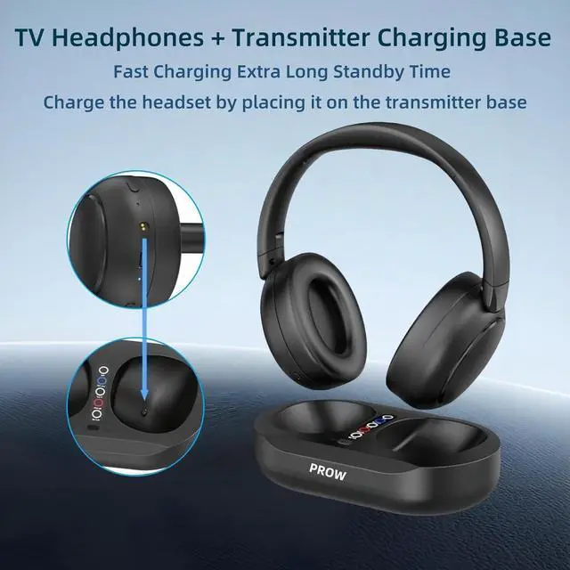 Alt view image 5 of 7 - Wireless TV Headphones, 2.4G And Bluetooth 5.3 Dual Mode Elderly TV Wireless Headset, No Lip-sync Delay Over-ear Loud Headphones, Elderly Friendly With Transmitter Dock, Support Optical/USB/RCA/BT