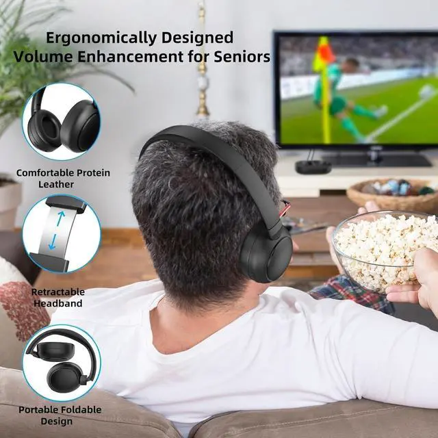 Alt view image 7 of 7 - Wireless TV Headphones, 2.4G And Bluetooth 5.3 Dual Mode Elderly TV Wireless Headset, No Lip-sync Delay Over-ear Loud Headphones, Elderly Friendly With Transmitter Dock, Support Optical/USB/RCA/BT