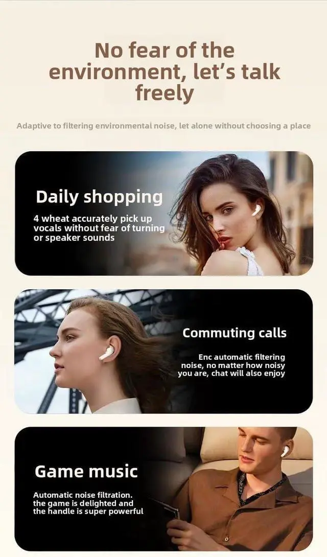 Alt view image 6 of 6 - Wireless Earbuds Bluetooth 5.4 Headset Four Wheat ENC Noise-Cancelling earplugs Sports Earbuds Built-in Microphone LED Battery Display for Business and Study (fig. Reactionary)