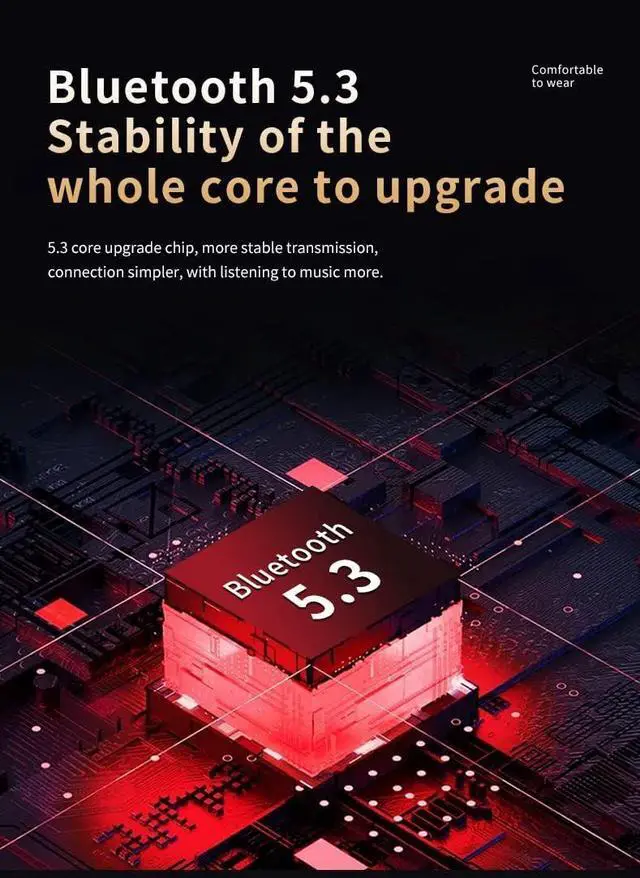 Alt view image 7 of 7 - Pro Earbuds Wireless V5.3 LED Compatible with Samsung Galaxy J3 (2017) DUOS IPX3 Water & Sweatproof/Noise Reduction & Quad Mic(Black)