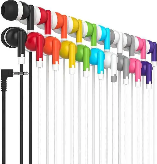 Main image of Maeline Bulk Earbuds 200 Pack Stereo Headphones Ideal for K-12-College Classrooms, Library, Travel, Gym, Museum, 3.5mm Plug, Tangle-Free Wired Earbuds for Cellphone, Tablet, Computer, Multicolor
