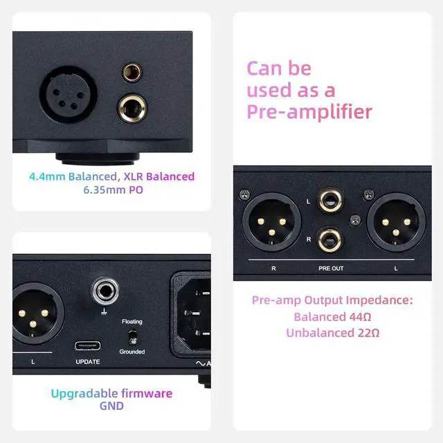 Alt view image 3 of 5 - SMSL H400 Headphone Amplifier,4.4mm Balanced,XLR Balanced,6.35mm Single-Ended,16-600 High Output Power,Preamp Output,Fully Balanced Design,High,Medium and Low Gain,with Remote Control (Black)