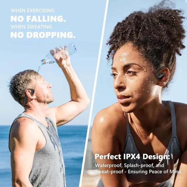 Alt view image 7 of 7 - Sports Open-Ear Headphones, Bone Conduction Headphone Bluetooth 5.3 Touch-Slide Control, 10H Playtime, IPX4 Sweatproof Waterproof Headphones for Running, Cycling, Walking, Gym (Black)