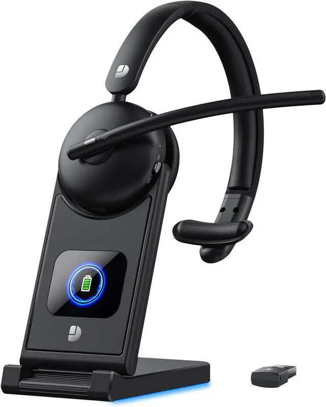 Main image of Wireless Headset with Mic for Work, Wireless Headset with Microphone (Noise Cancelling), Smart Mult-Func Dock, 65H Worktime&Fast Charge Bluetooth Headphones for Work/PC/Computer/Call Center/Teams/Zoom